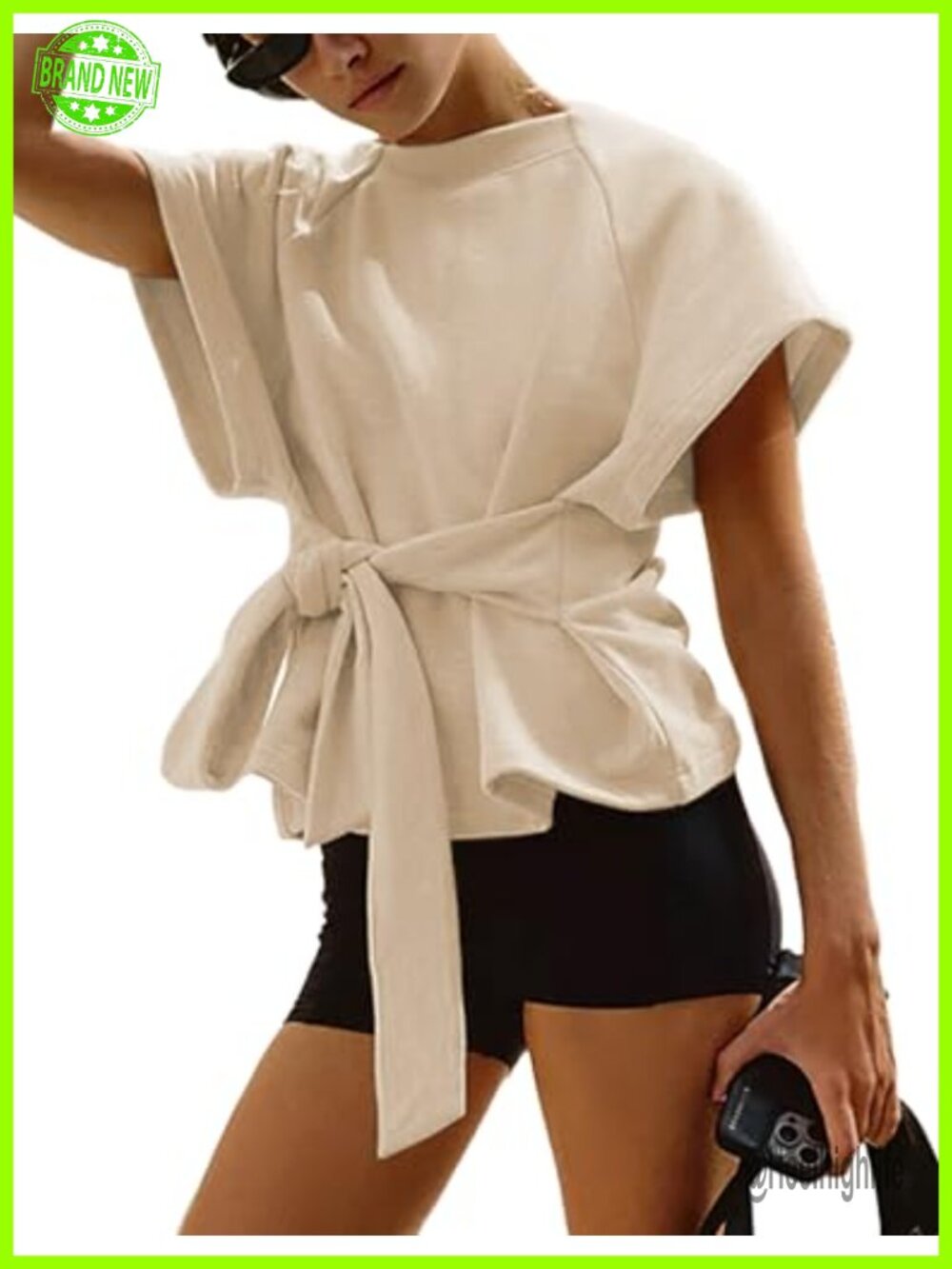 Women's Summer Tie Knot Short Sleeve Top Athleisure Tee